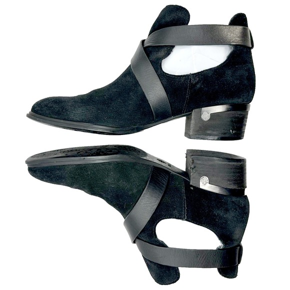 ISOLA DAVAN Ankle Boots Womens 7.5  Black Cutout Buckle Suede Leather Booties - Picture 3 of 9